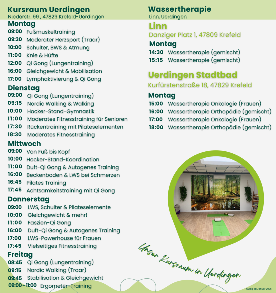 Kursangebote und Rehabilitation mit allen Kursen in Uerdingen.